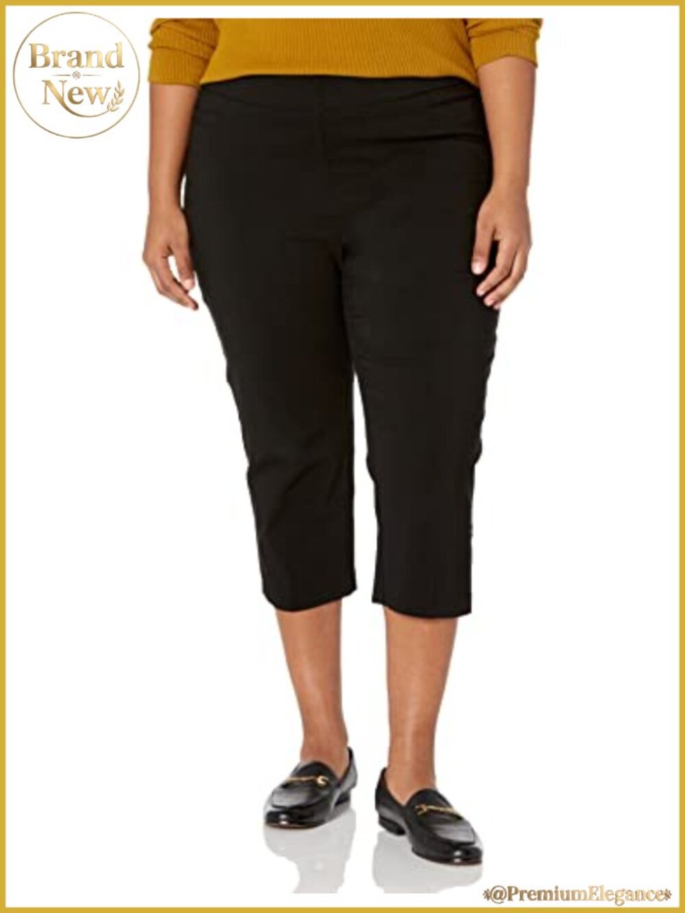 Plus Size High Waist Pull On Stretch Capri Pants Straight Leg with Pockets